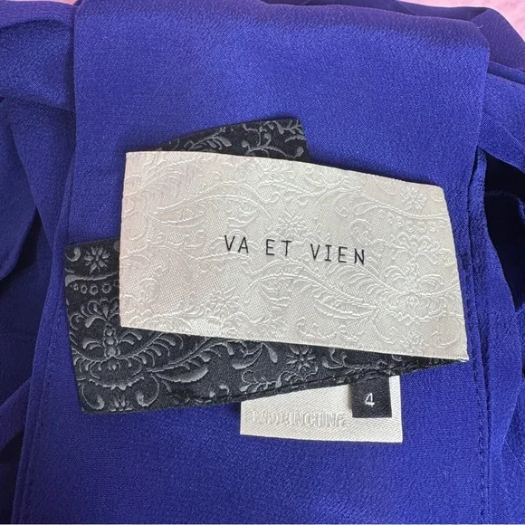220. Anthropologie VA ET VIEN Silk Royal Blue Ruffle Halter Dress Size 4 - Picture 2 of 8
